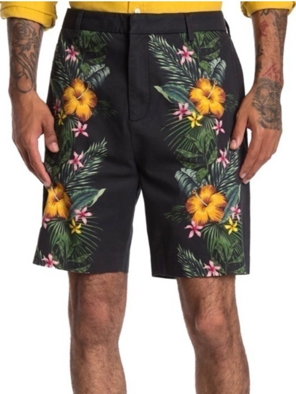 Scotch & Soda Black Floral Tropical Print Men's Shorts